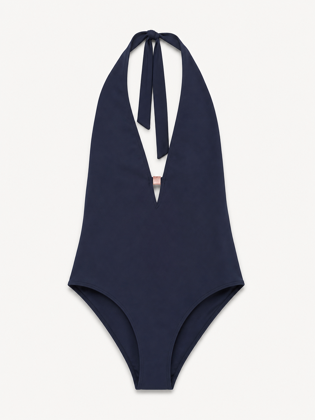 Navy Halterneck Plunge One-Piece Swimsuit with Back Bow, view 4 of 5