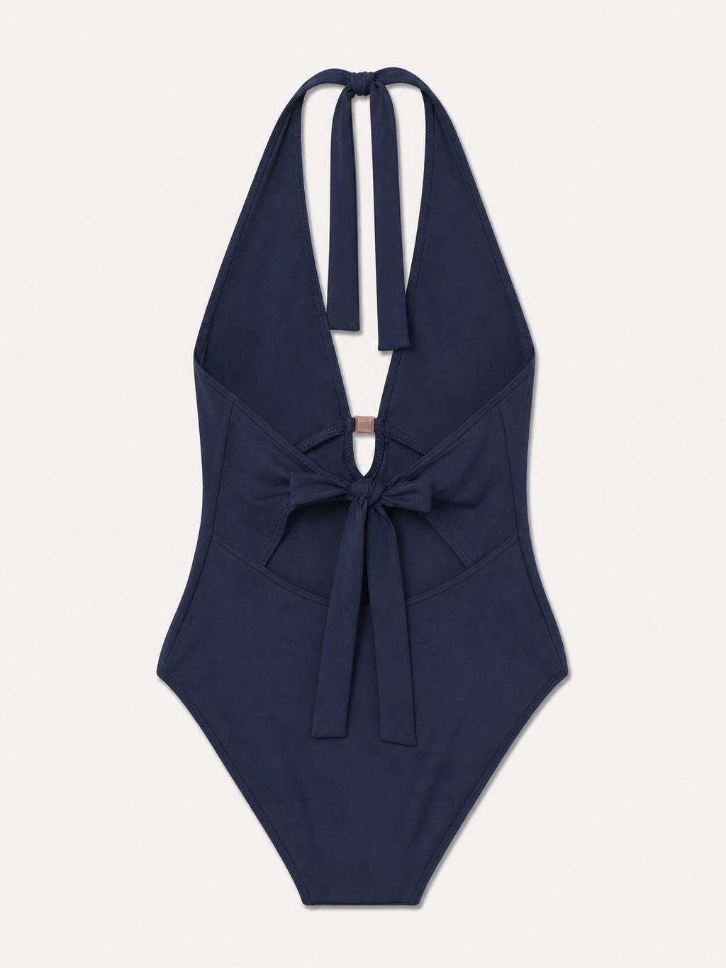 Navy Halterneck Plunge One-Piece Swimsuit with Back Bow, view 5 of 5