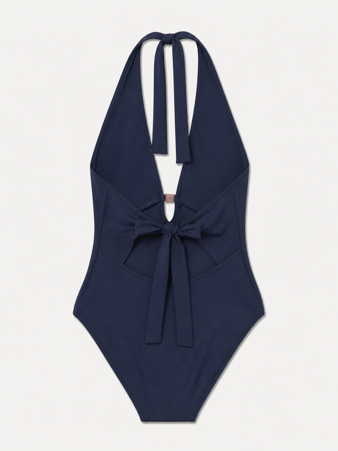 Navy Halterneck Plunge One-Piece Swimsuit with Back Bow, view 5 of 5
