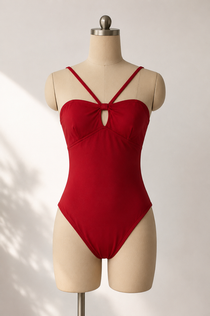 RED CUT-OUT ONE-PIECE SWIMSUIT