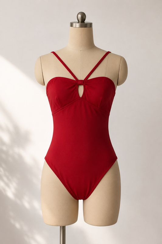 RED CUT-OUT ONE-PIECE SWIMSUIT