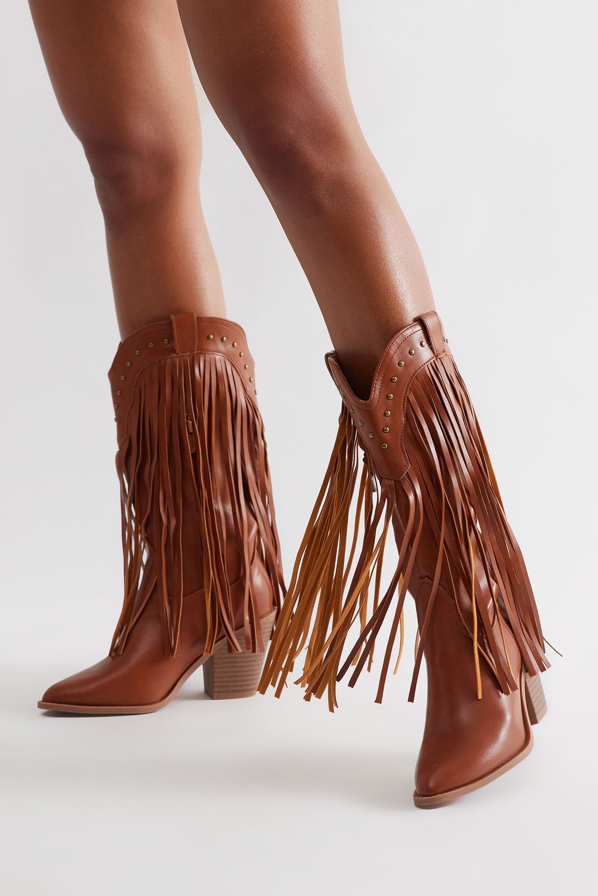 RUNCHER STUDDED FRINGE COWBOY BOOTS