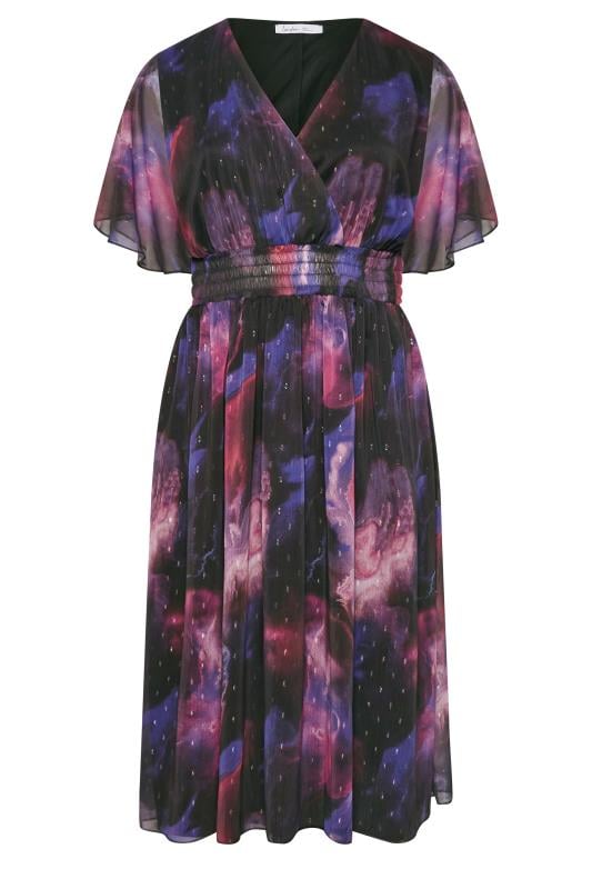 CURVE PURPLE ABSTRACT METALLIC PRINT MIDI DRESS