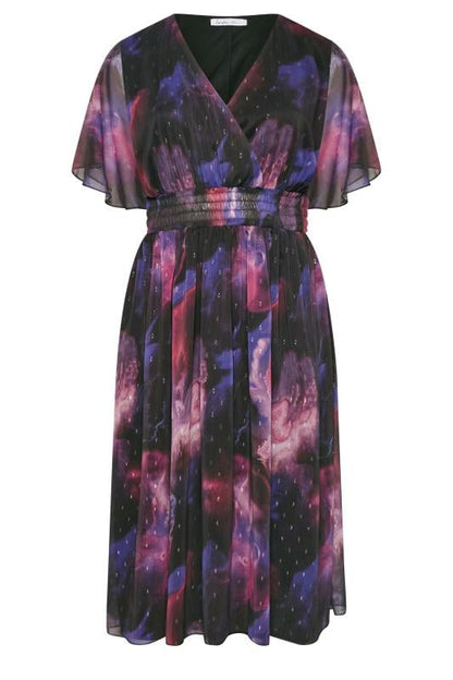 Curve Purple Abstract Metallic Print Midi Dress