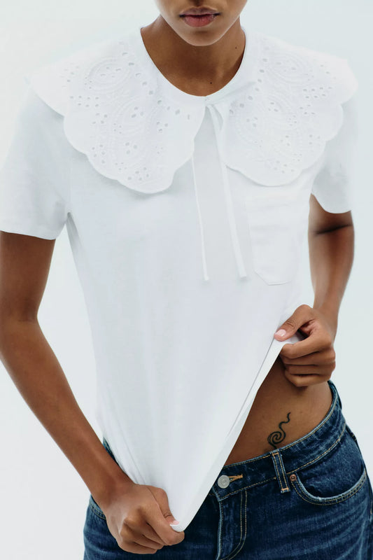 T-SHIRT COL CLAUDINE BRODÉ