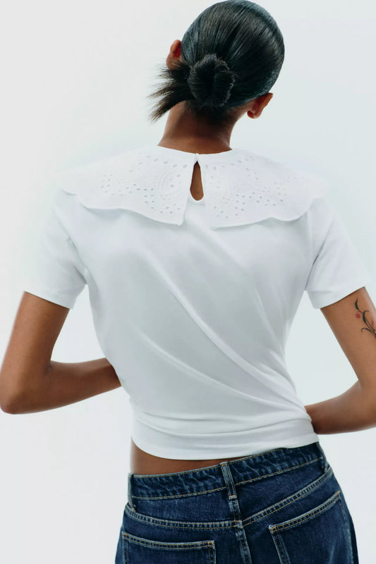 T-SHIRT COL CLAUDINE BRODÉ