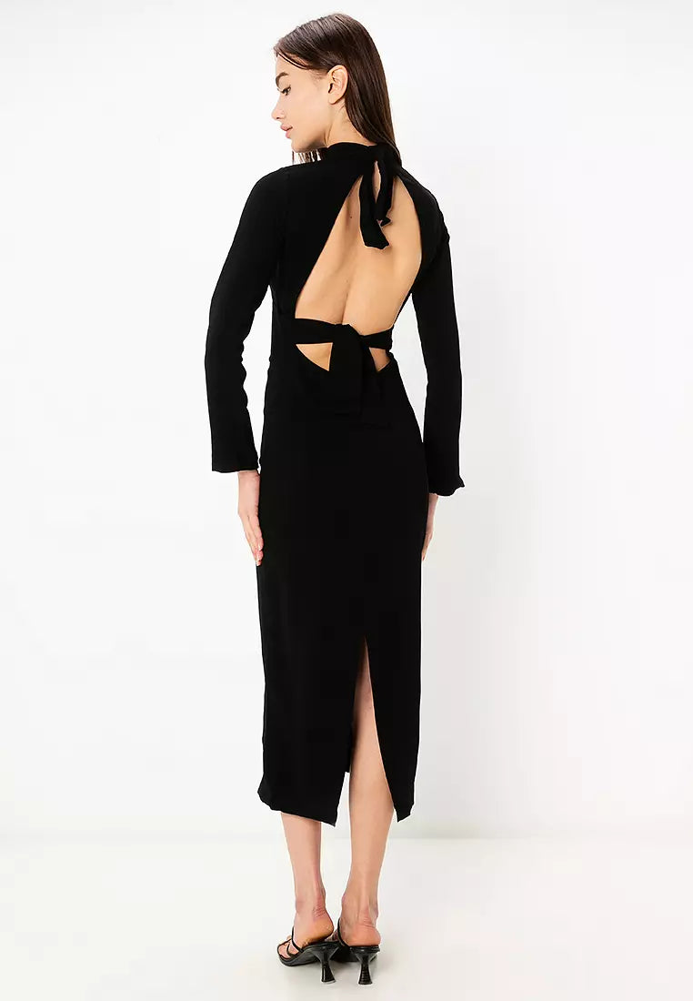 HIGH NECK BOW MIDI DRESS