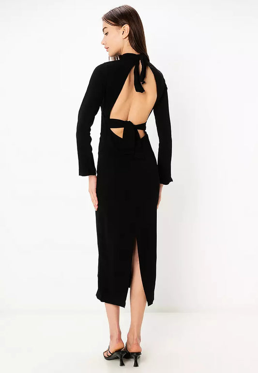 High Neck Bow Midi Dress