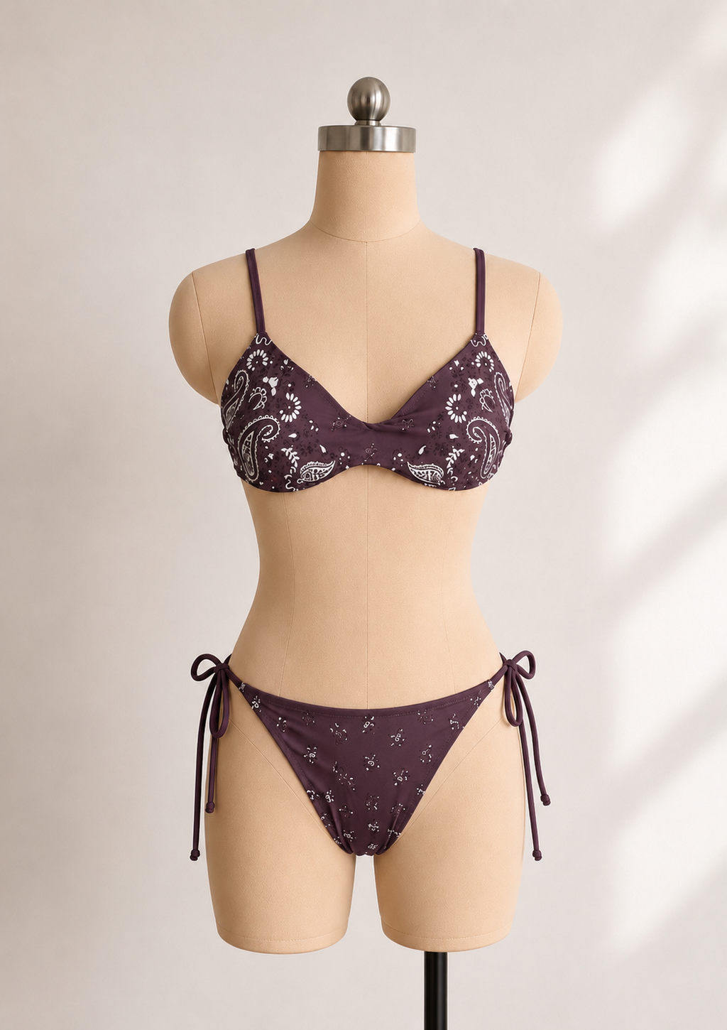 Plum Paisley Tie-Side Bikini Set, view 6 of 7
