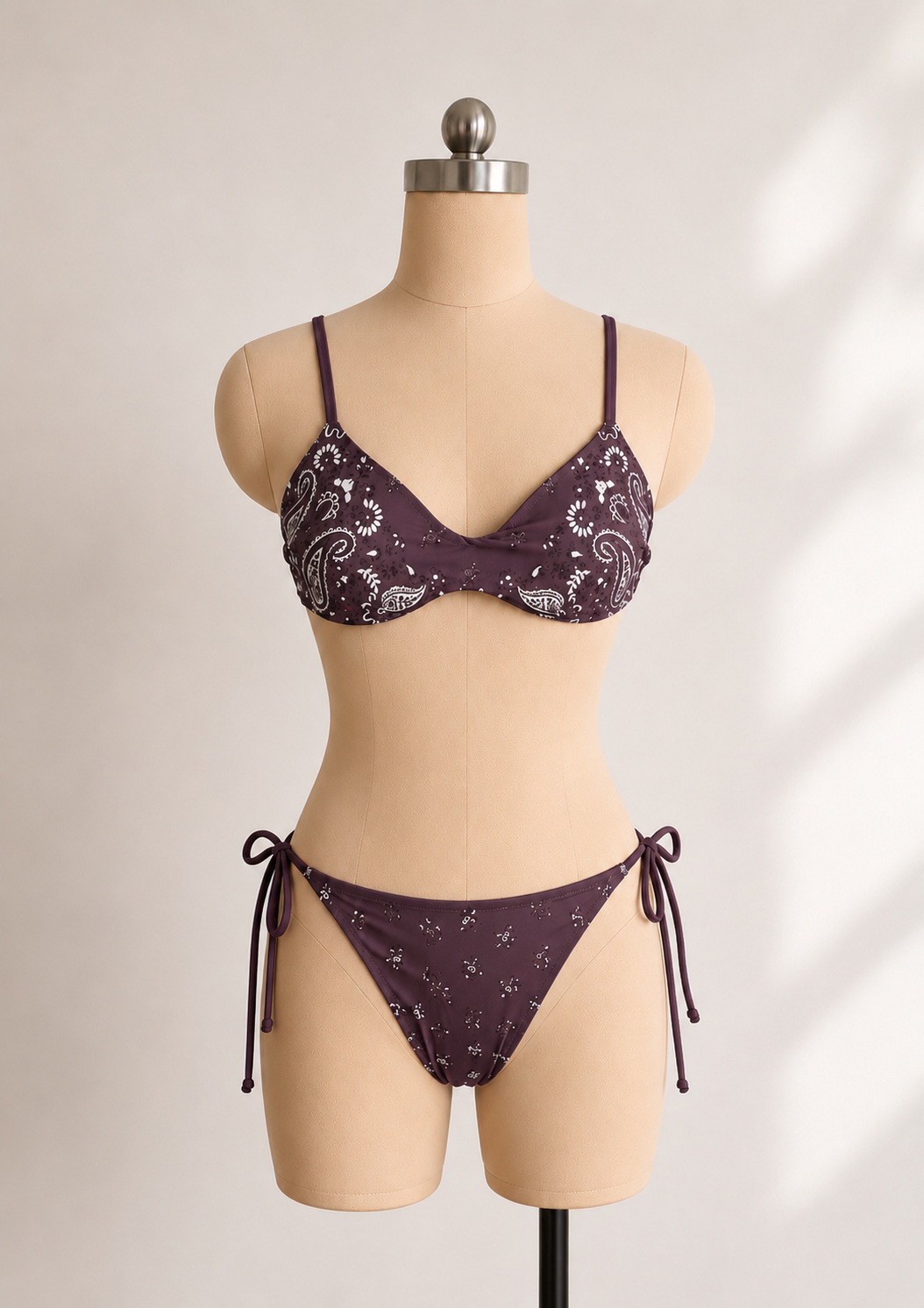 Plum Paisley Tie-Side Bikini Set, view 6 of 7