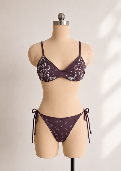 PAISLEY TIE-SIDE BIKINI SET – PLUM
