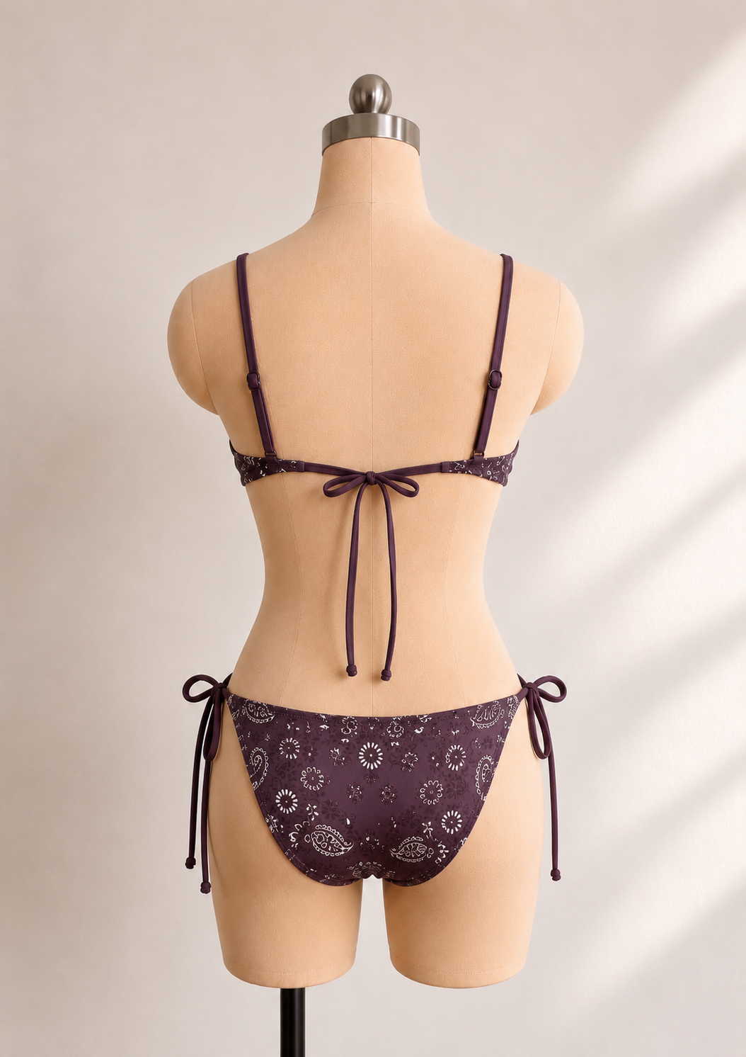 Plum Paisley Tie-Side Bikini Set, view 7 of 7