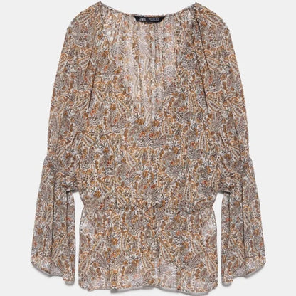 [A4] Blouse Long Sleeve Floral Pasley