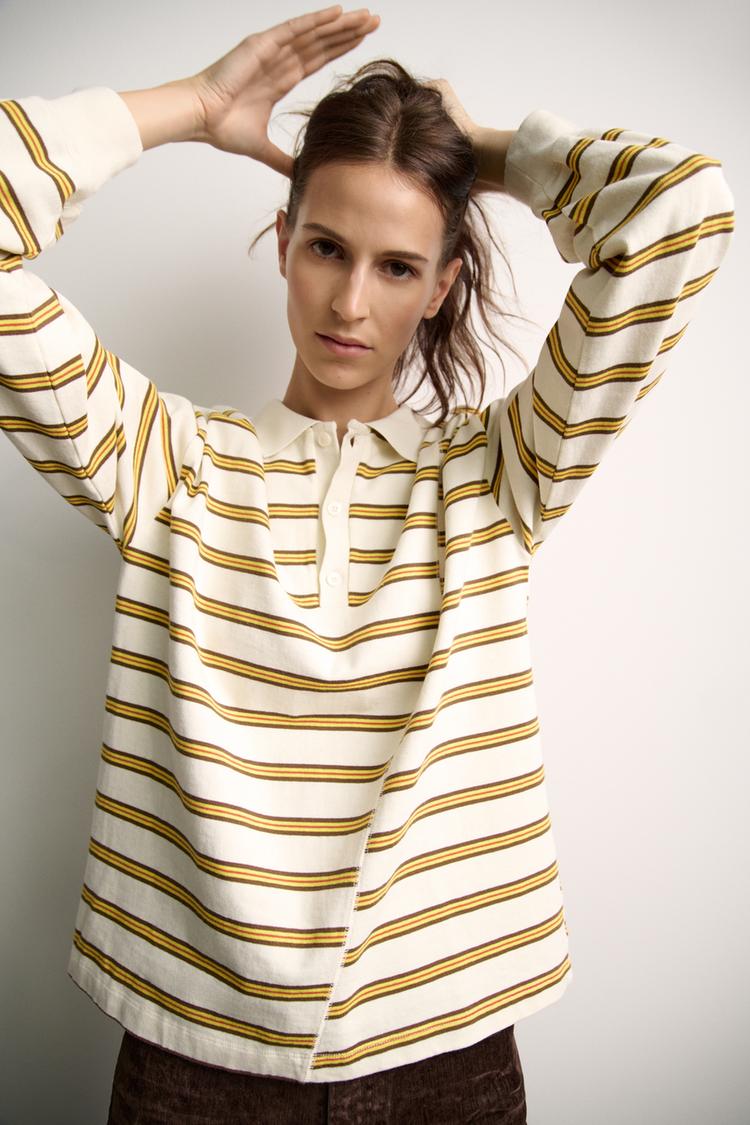 [X2] STRIPED PRINT POLO SHIRT