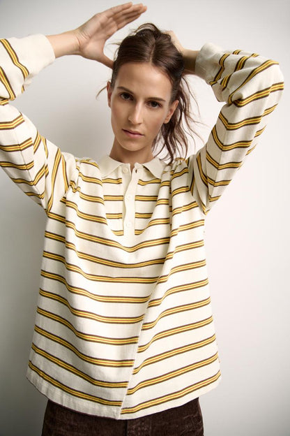 [X2] STRIPED PRINT POLO SHIRT