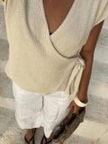 [A5] TEXTURED KNIT SHORT-SLEEVE WRAP TOP