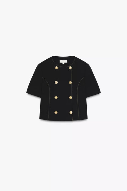 CONTRAST STITCH SHORT SLEEVE BLAZER