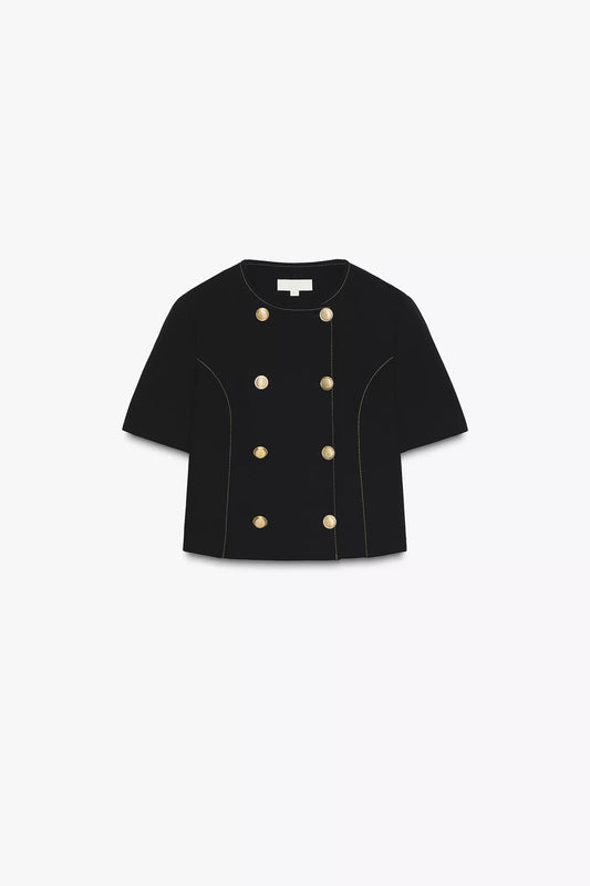 CONTRAST STITCH SHORT SLEEVE BLAZER