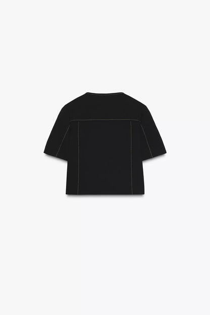 CONTRAST STITCH SHORT SLEEVE BLAZER