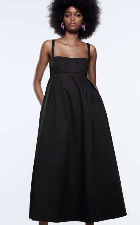[X6] COTTON POPLIN MIDI/MAXI DRESS | BLACK