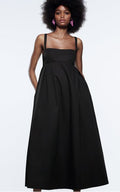 [X6] COTTON POPLIN MIDI/MAXI DRESS | BLACK