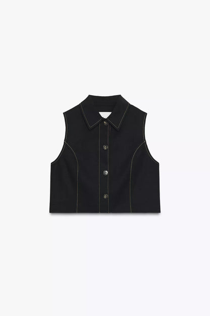 STRAIGHT WAISTCOAT WITH CONTRAST STITCHING