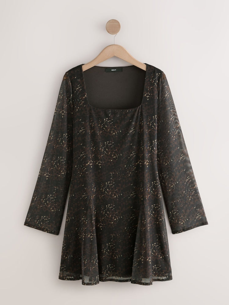 LEOPARD PRINT MINI LONG SLEEVE DRESS