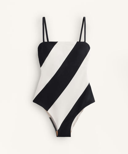 DIAGONAL STRIPE PIQUÉ BANDEAU SWIMSUIT
