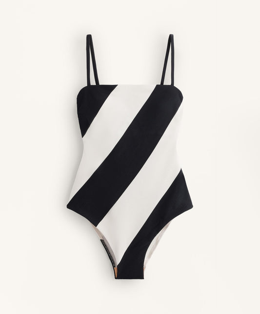 DIAGONAL STRIPE PIQUÉ BANDEAU SWIMSUIT