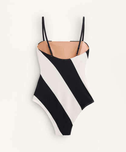 DIAGONAL STRIPE PIQUÉ BANDEAU SWIMSUIT