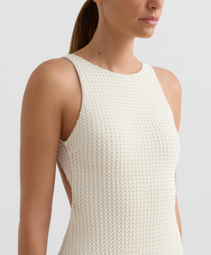 BUBBLE-TEXTURE CROCHET HALTER SWIMSUIT