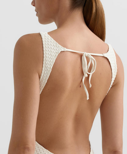 BUBBLE-TEXTURE CROCHET HALTER SWIMSUIT