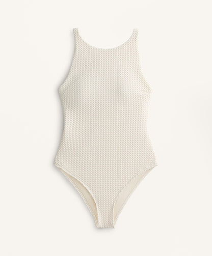 BUBBLE-TEXTURE CROCHET HALTER SWIMSUIT