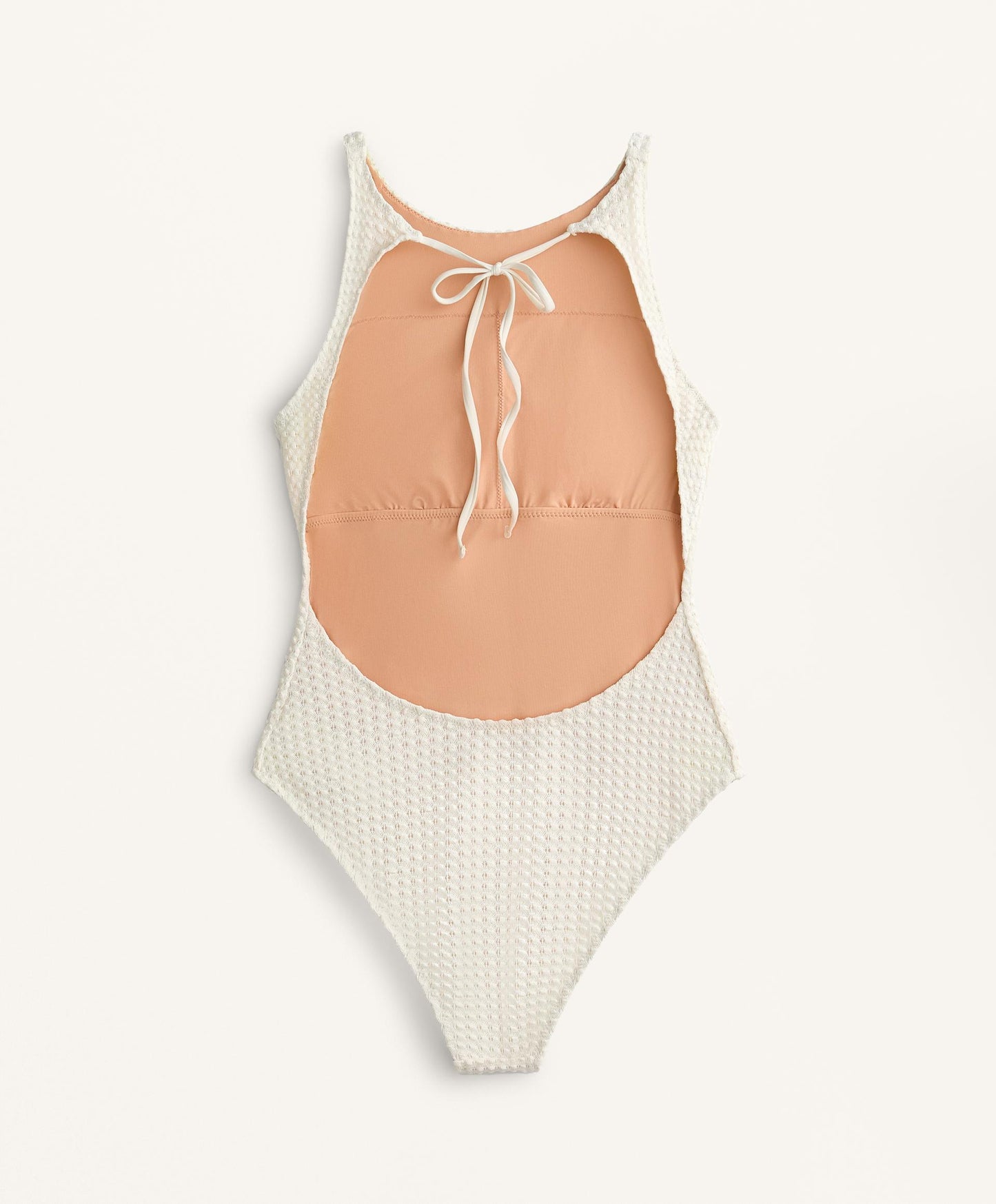 BUBBLE-TEXTURE CROCHET HALTER SWIMSUIT
