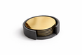 GOLD STAINLESS STEEL COASTERS WITH GENUINE LEATHER HOLDER – SET OF 6