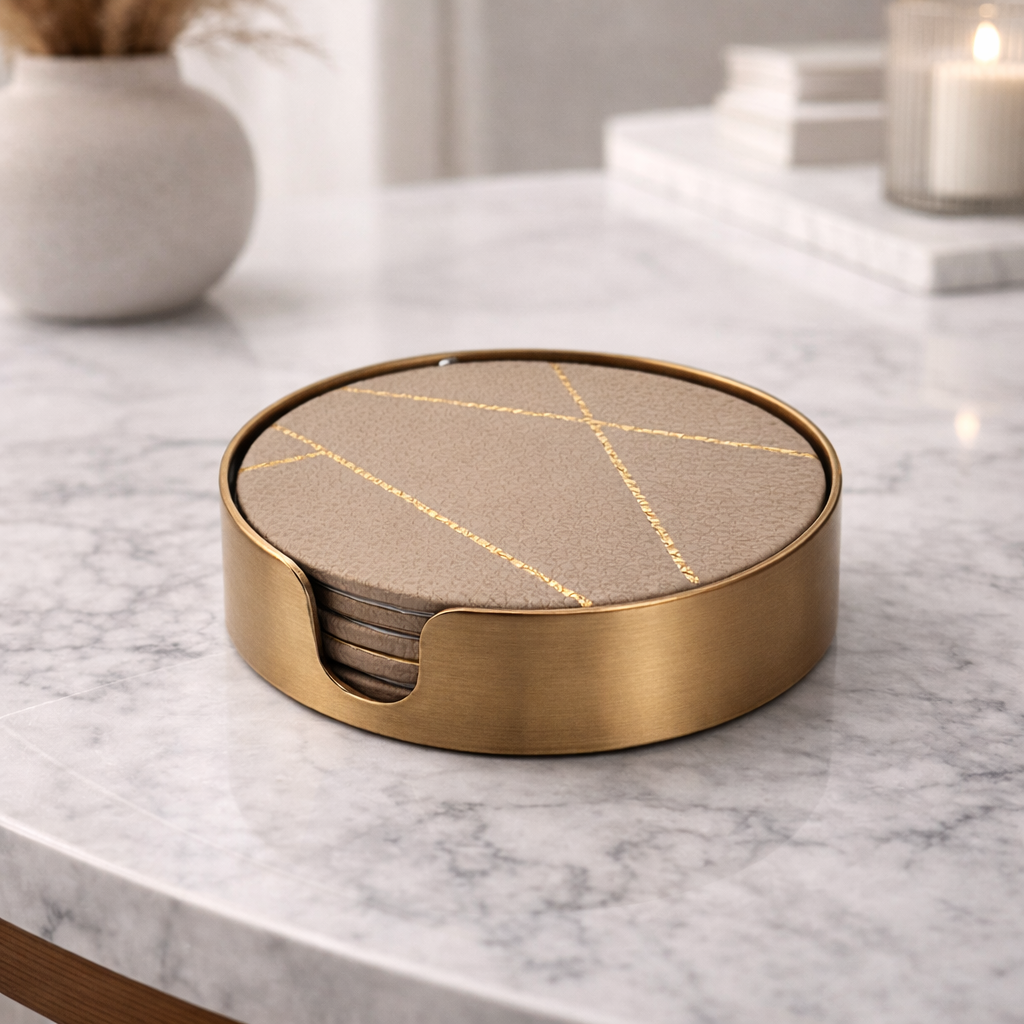 SET DE SOUS-VERRES EN CUIR ET BRONZE – DESIGN LUXE MODERNE | MAXIM WORLD