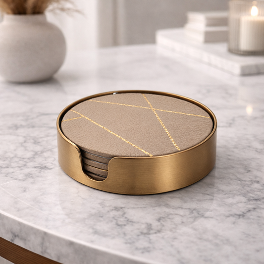 SET DE SOUS-VERRES EN CUIR ET BRONZE – DESIGN LUXE MODERNE | MAXIM WORLD