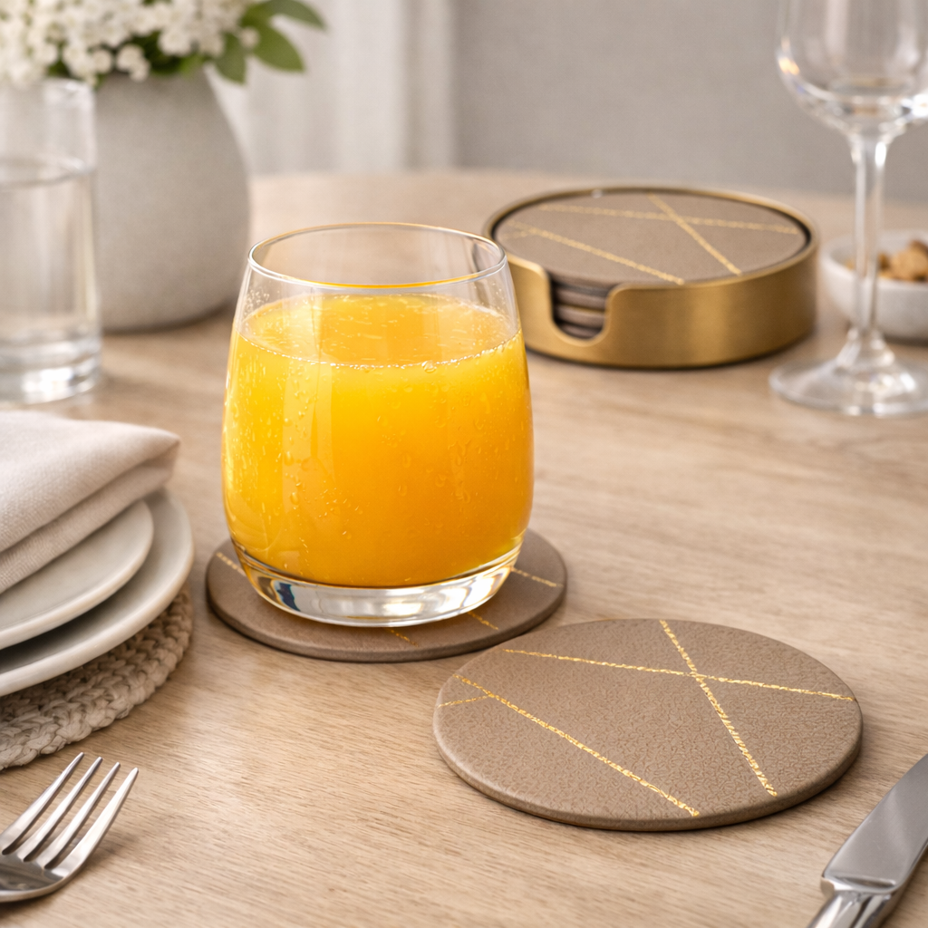 SET DE SOUS-VERRES EN CUIR ET BRONZE – DESIGN LUXE MODERNE | MAXIM WORLD
