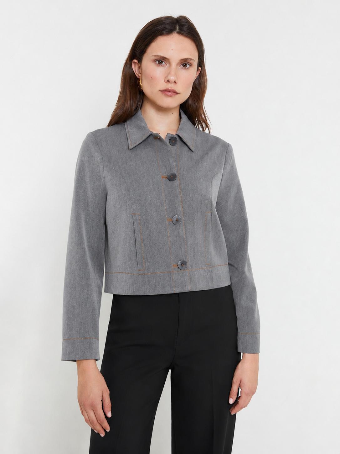 [E4] CROPPED JACKET WITH BUTTON CLOSURE