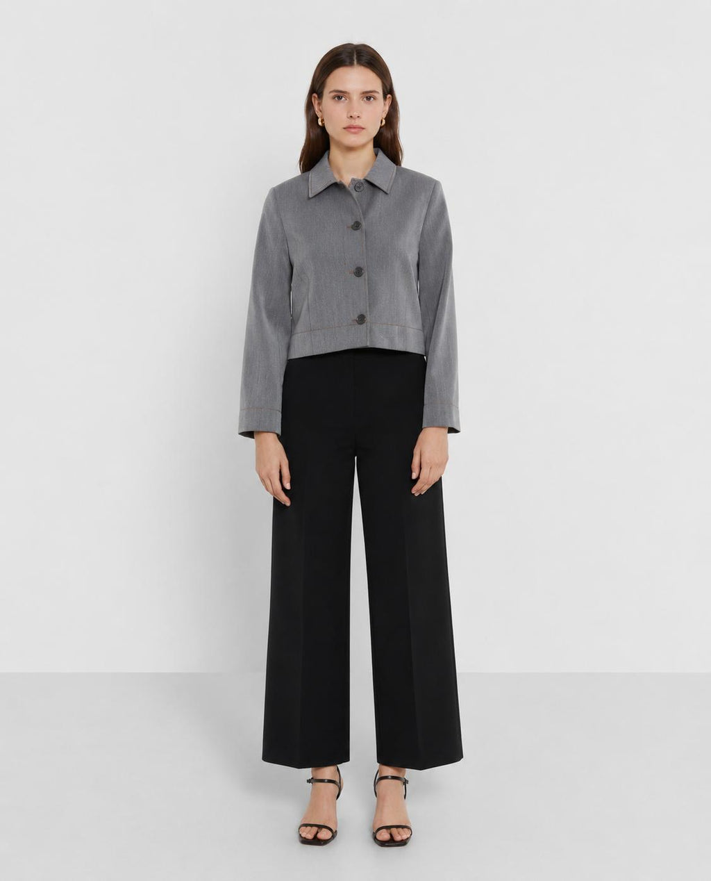 [E4] CROPPED JACKET WITH BUTTON CLOSURE