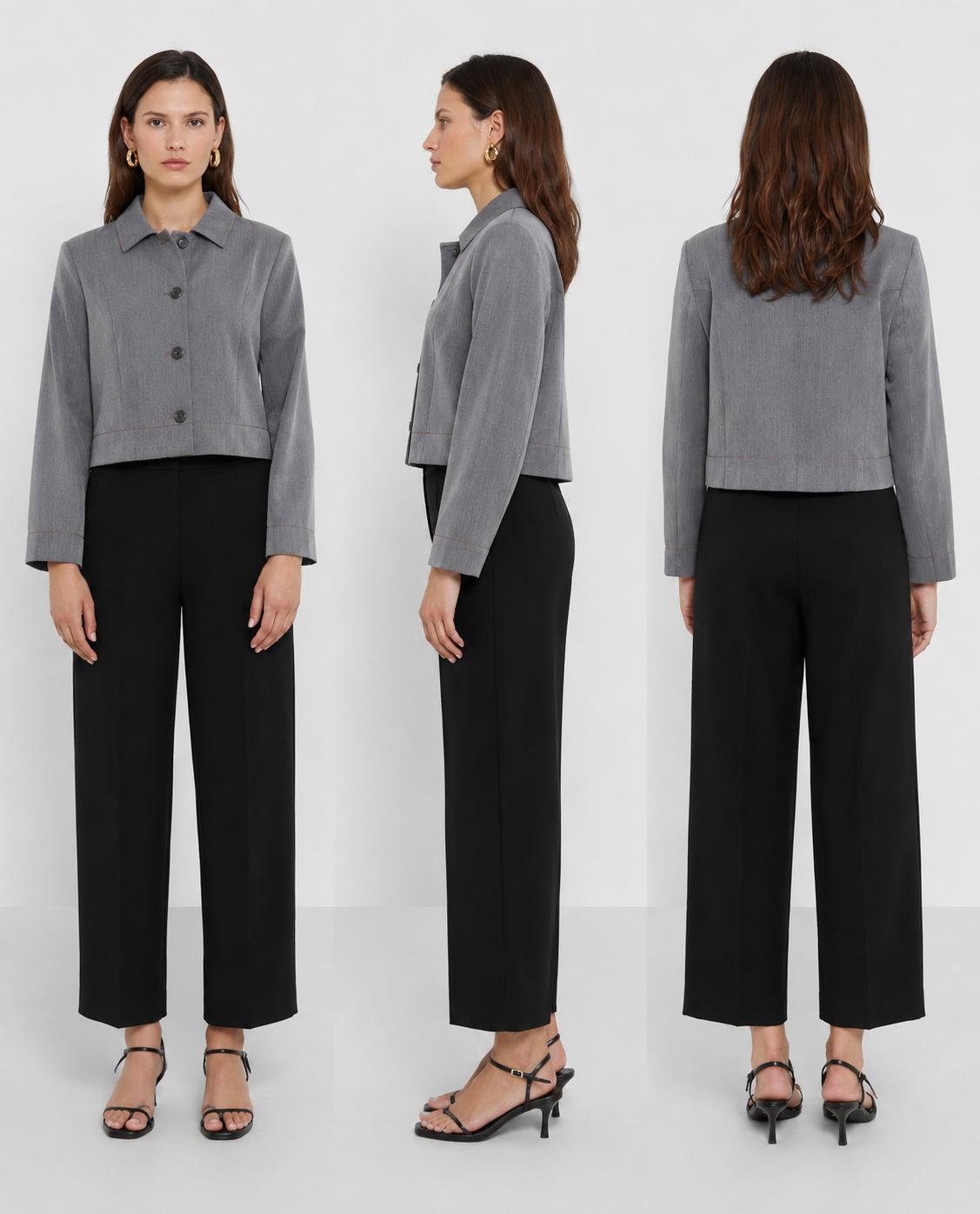[E4] CROPPED JACKET WITH BUTTON CLOSURE