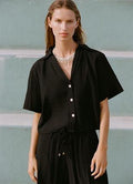 [E5] SHORT-SLEEVED BUTTON-UP CRINKLED SHIRT