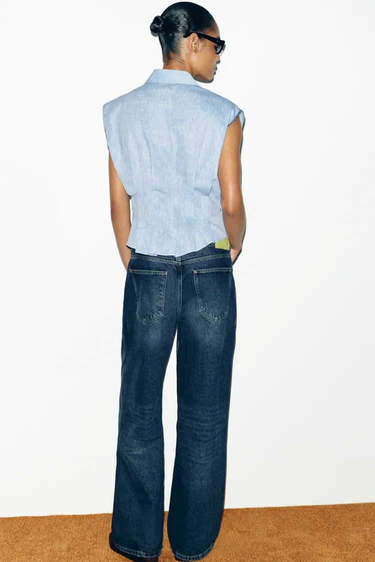 LINEN BLEND DARTED TOP