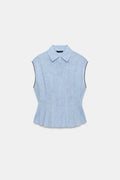 LINEN BLEND DARTED TOP