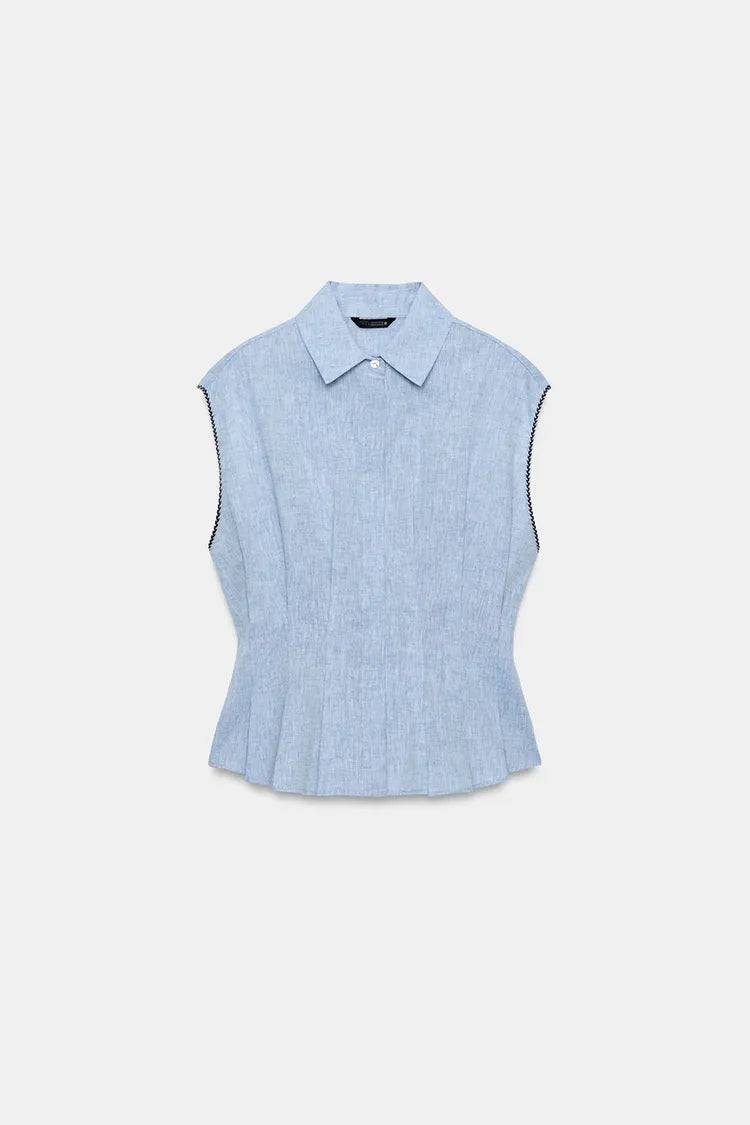 LINEN BLEND DARTED TOP
