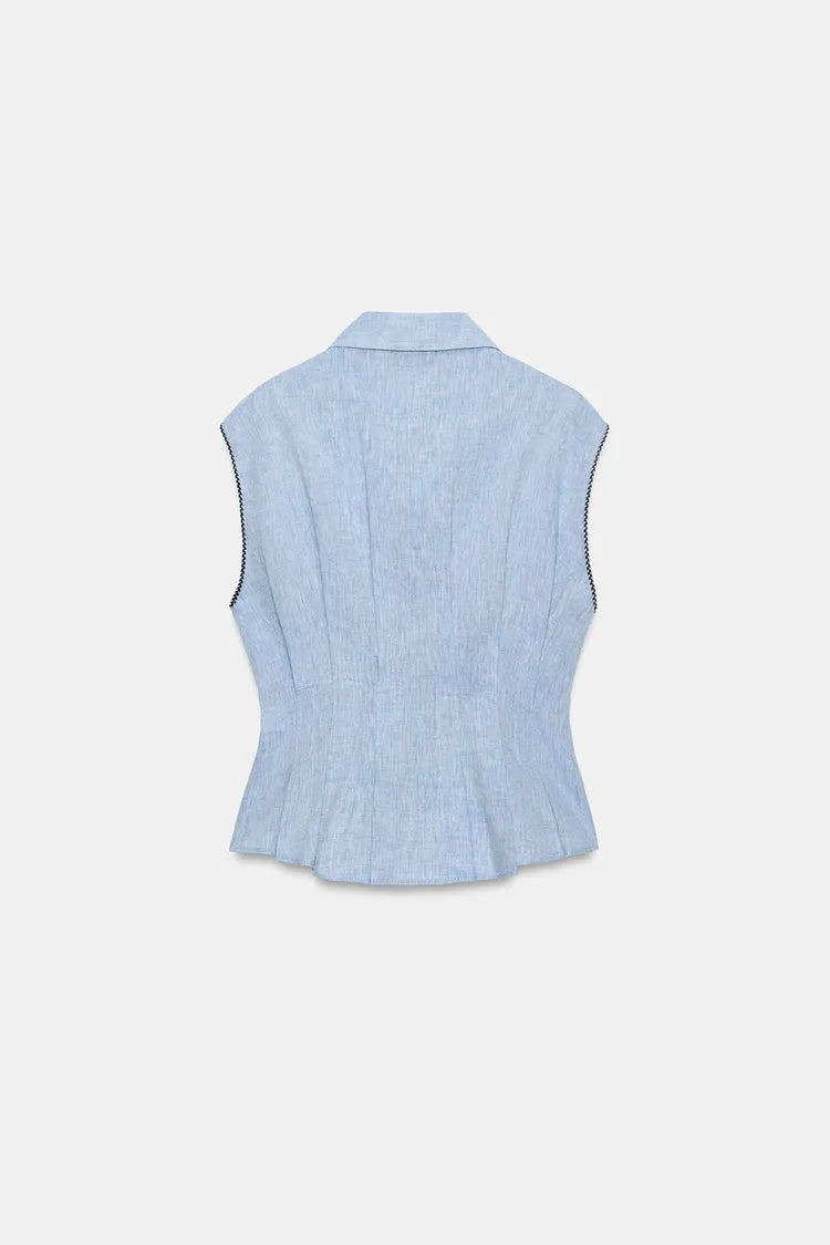 LINEN BLEND DARTED TOP