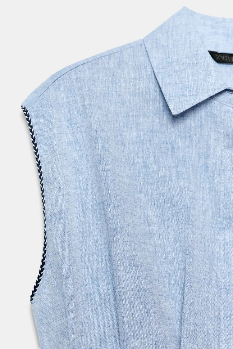 LINEN BLEND DARTED TOP