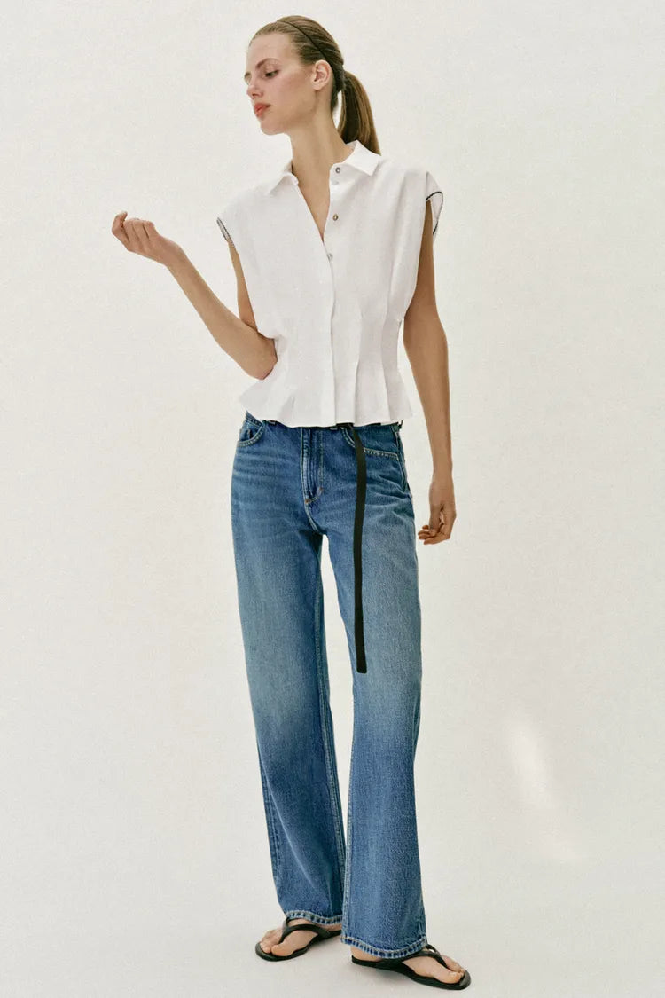 LINEN BLEND DRATED TOP