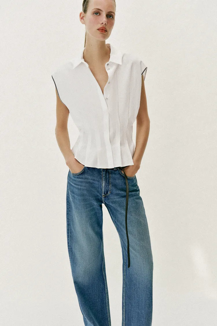LINEN BLEND DRATED TOP