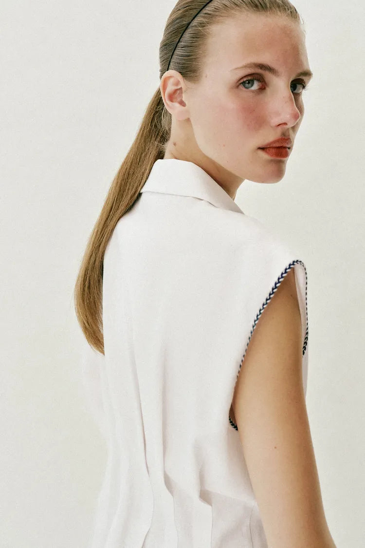LINEN BLEND DRATED TOP